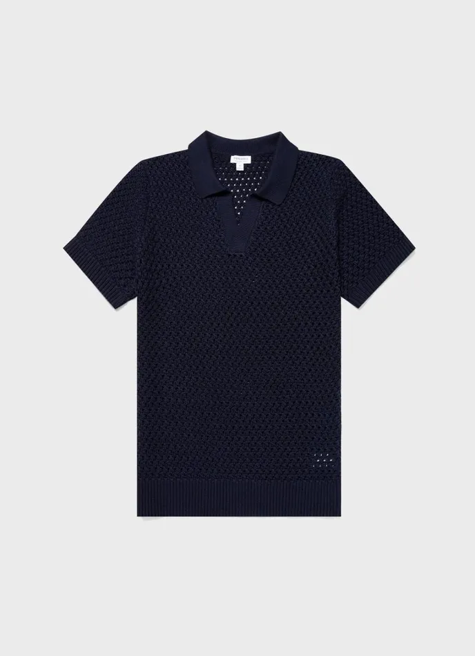 SUNSPEL Knitwear Open Stitch Polo Shirt Navy 8211 Men