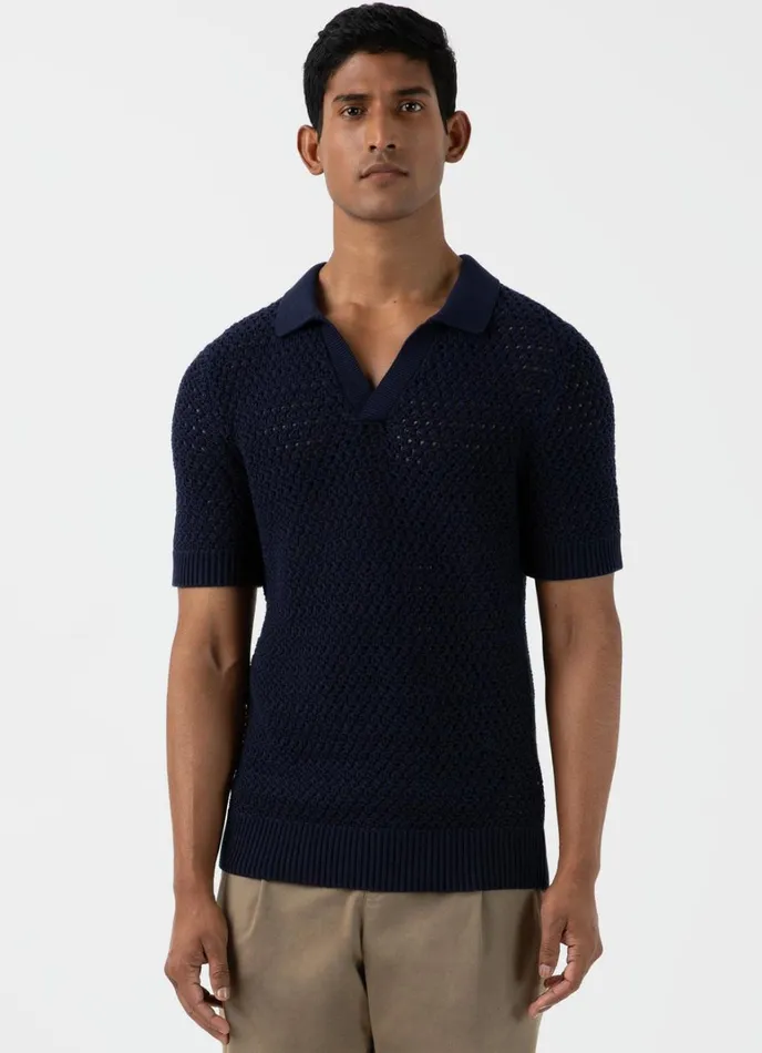 SUNSPEL Knitwear Open Stitch Polo Shirt Navy 8211 Men