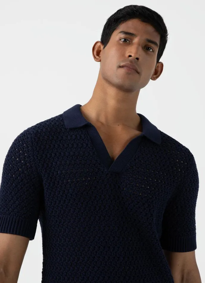 SUNSPEL Knitwear Open Stitch Polo Shirt Navy 8211 Men