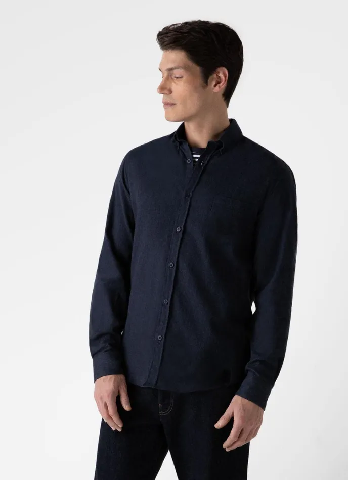 SUNSPEL Shirts Button Down Flannel Shirt Navy Melange 8211 Men