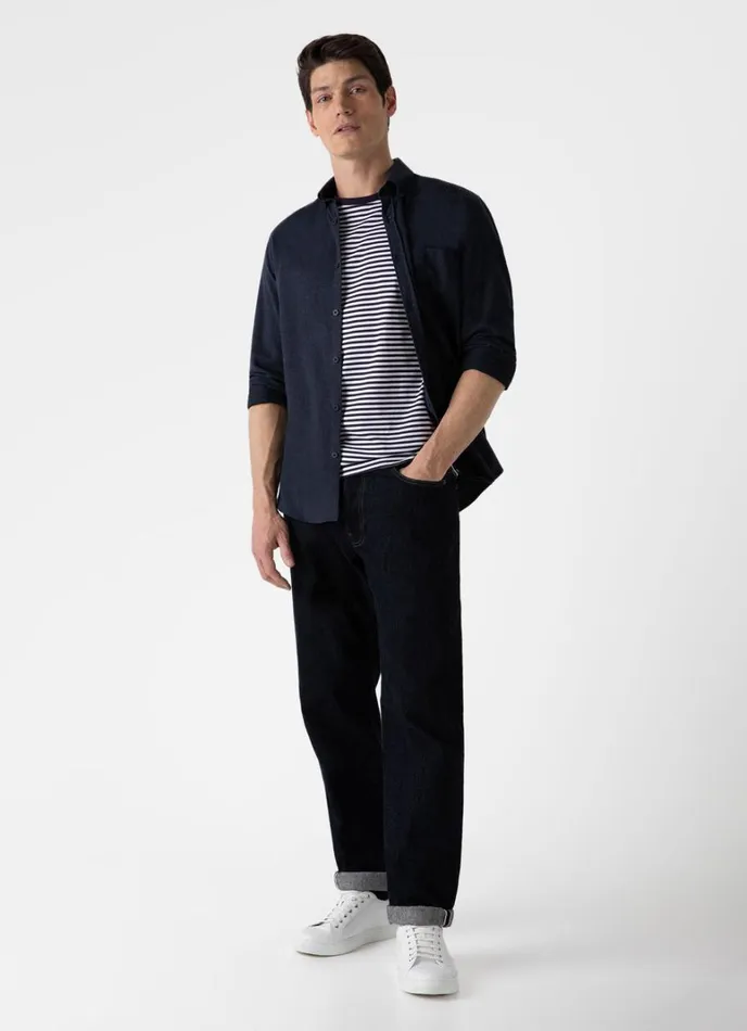SUNSPEL Shirts Button Down Flannel Shirt Navy Melange 8211 Men