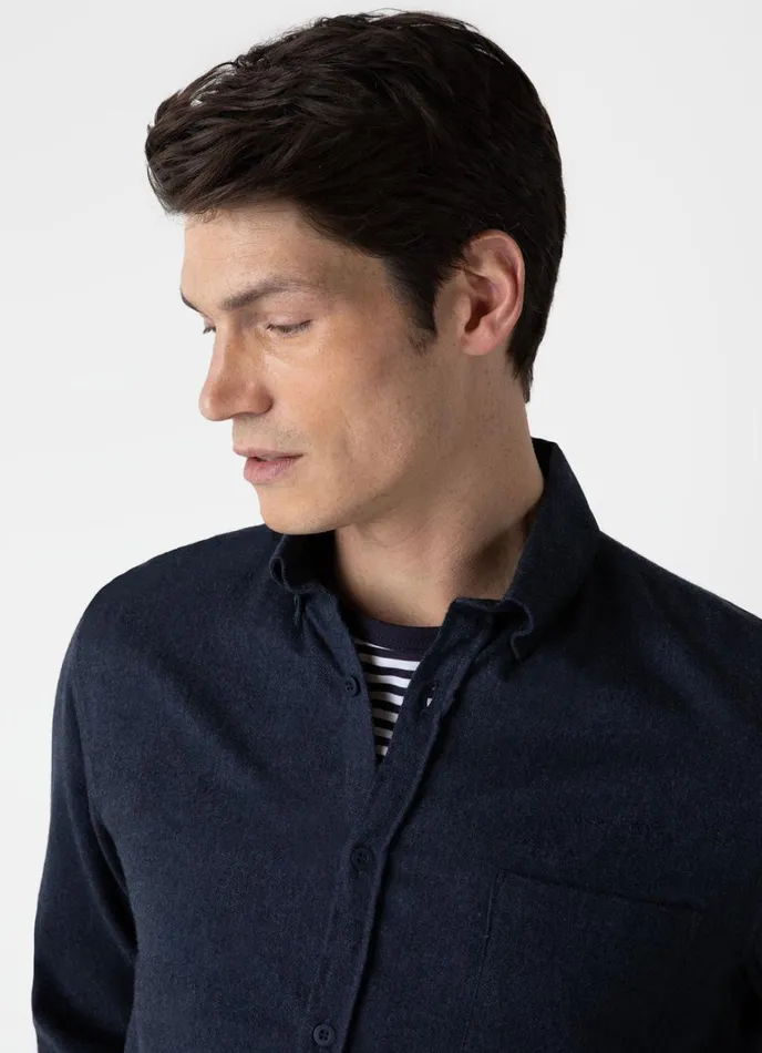 SUNSPEL Shirts Button Down Flannel Shirt Navy Melange 8211 Men