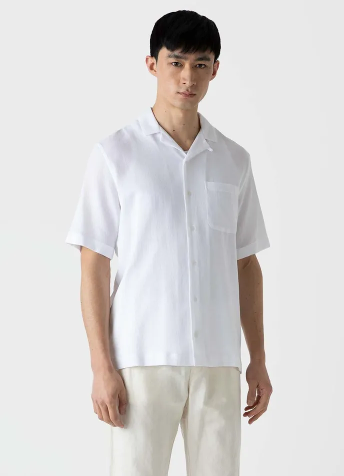 SUNSPEL Shirts Waffle Camp Collar Shirt White 8211 Men