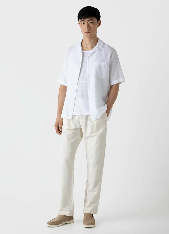 SUNSPEL Shirts Waffle Camp Collar Shirt White 8211 Men