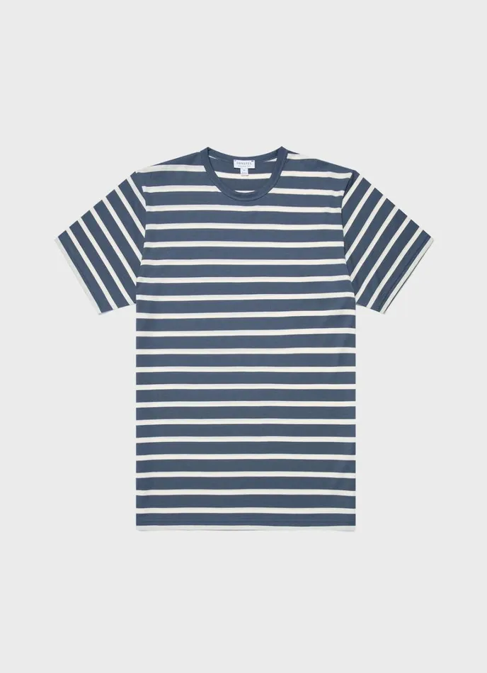 SUNSPEL Tshirts Classic Tshirt Slate Blueecru Breton Stripe 8211 Men