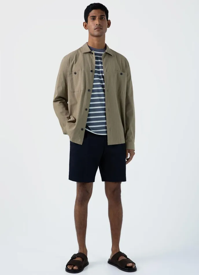 SUNSPEL Tshirts Classic Tshirt Slate Blueecru Breton Stripe 8211 Men