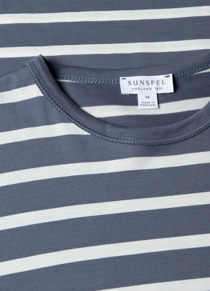 SUNSPEL Tshirts Classic Tshirt Slate Blueecru Breton Stripe 8211 Men