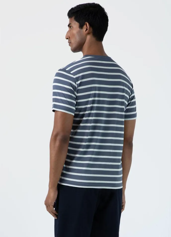 SUNSPEL Tshirts Classic Tshirt Slate Blueecru Breton Stripe 8211 Men