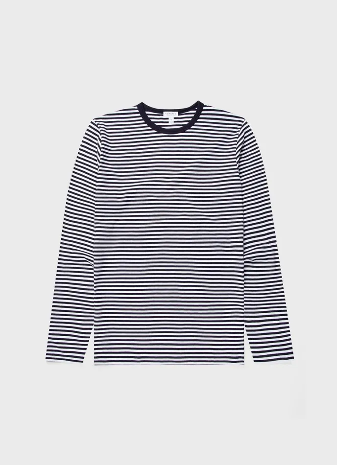 SUNSPEL Tshirts Long Sleeve Classic Tshirt Whitenavy English Stripe 8211 Men