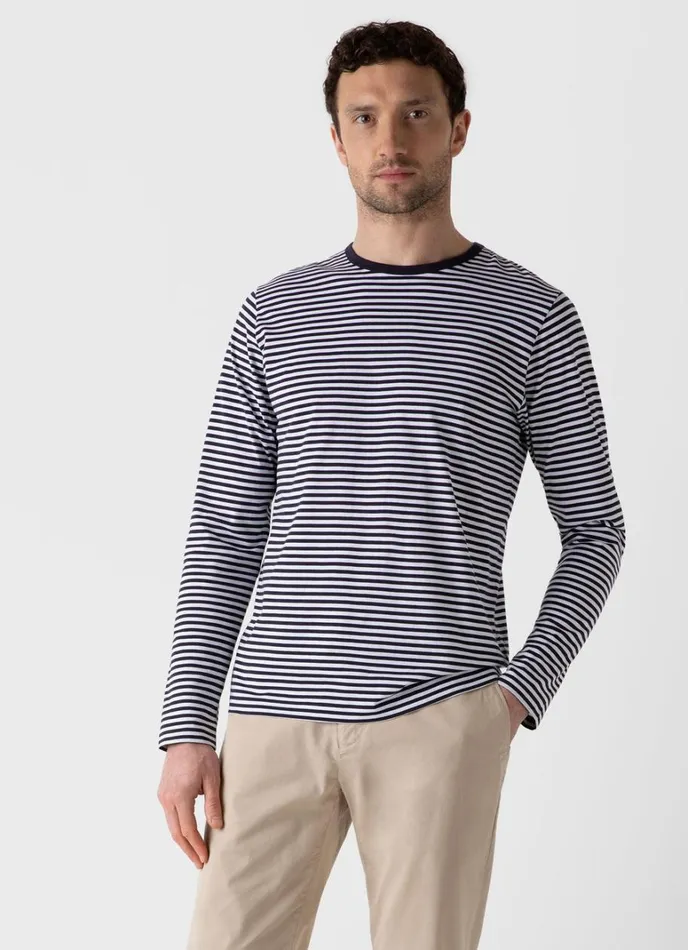 SUNSPEL Tshirts Long Sleeve Classic Tshirt Whitenavy English Stripe 8211 Men