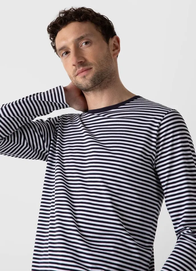 SUNSPEL Tshirts Long Sleeve Classic Tshirt Whitenavy English Stripe 8211 Men