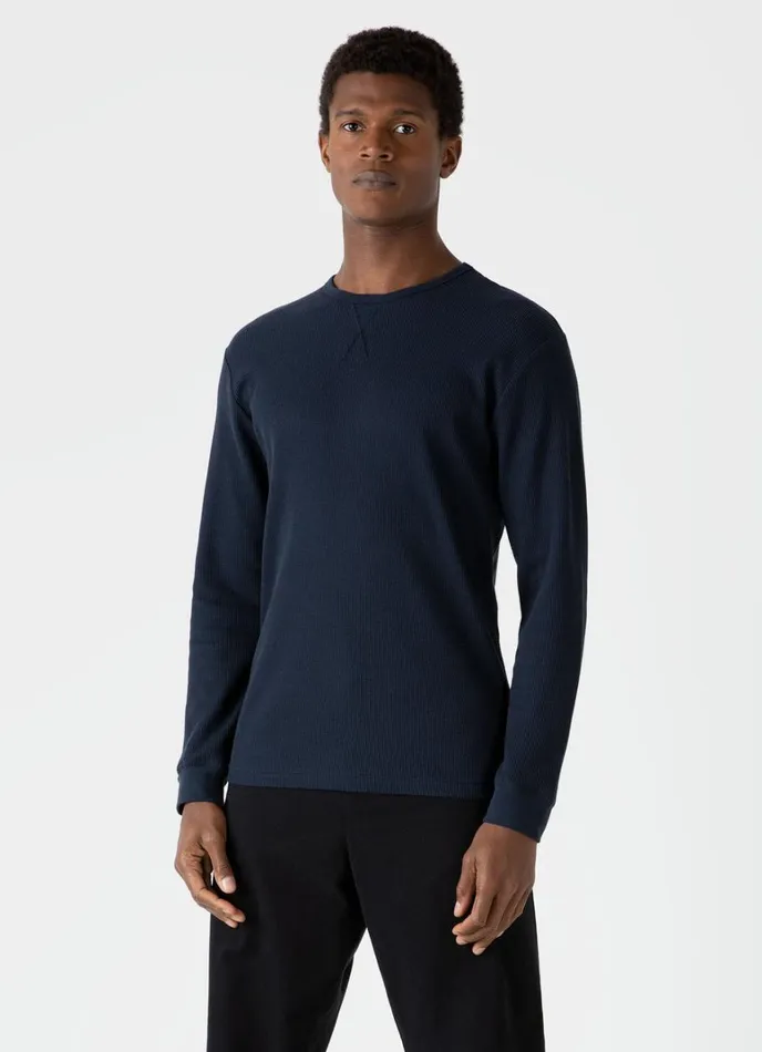 SUNSPEL Tshirts Long Sleeve Waffle Tshirt Navy 8211 Men