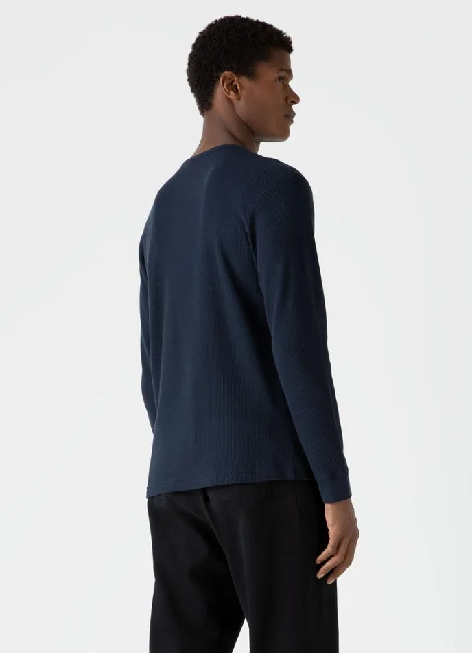 SUNSPEL Tshirts Long Sleeve Waffle Tshirt Navy 8211 Men
