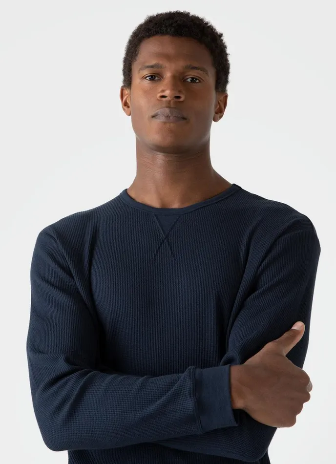 SUNSPEL Tshirts Long Sleeve Waffle Tshirt Navy 8211 Men