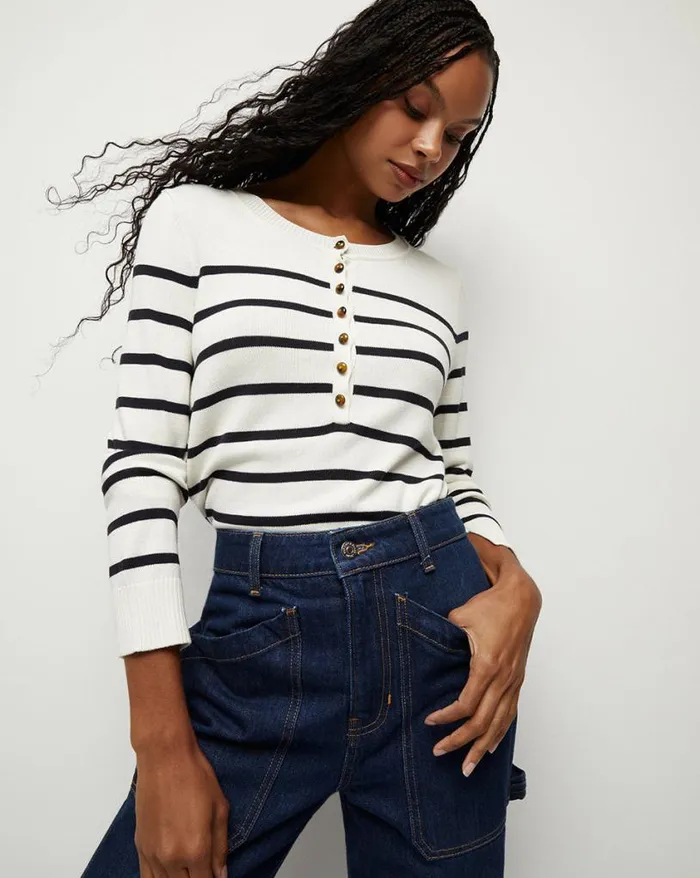 Sweaters Shop Veronica Beard Dianora Striped Knit Top Offwhitenavy