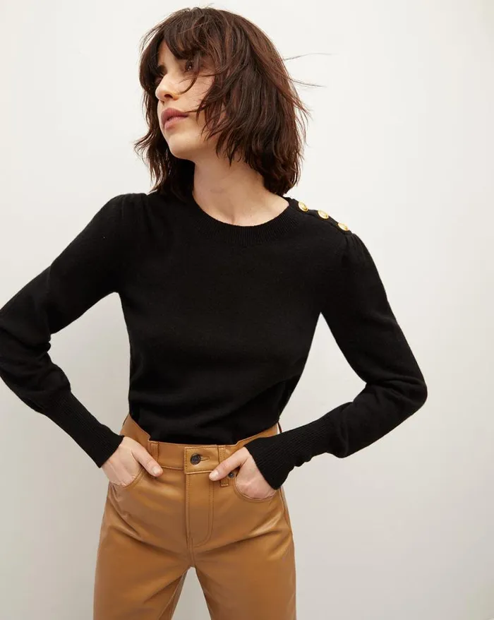 Sweaters Shop Veronica Beard Nelia Cashmere Pullover Button Accent Black