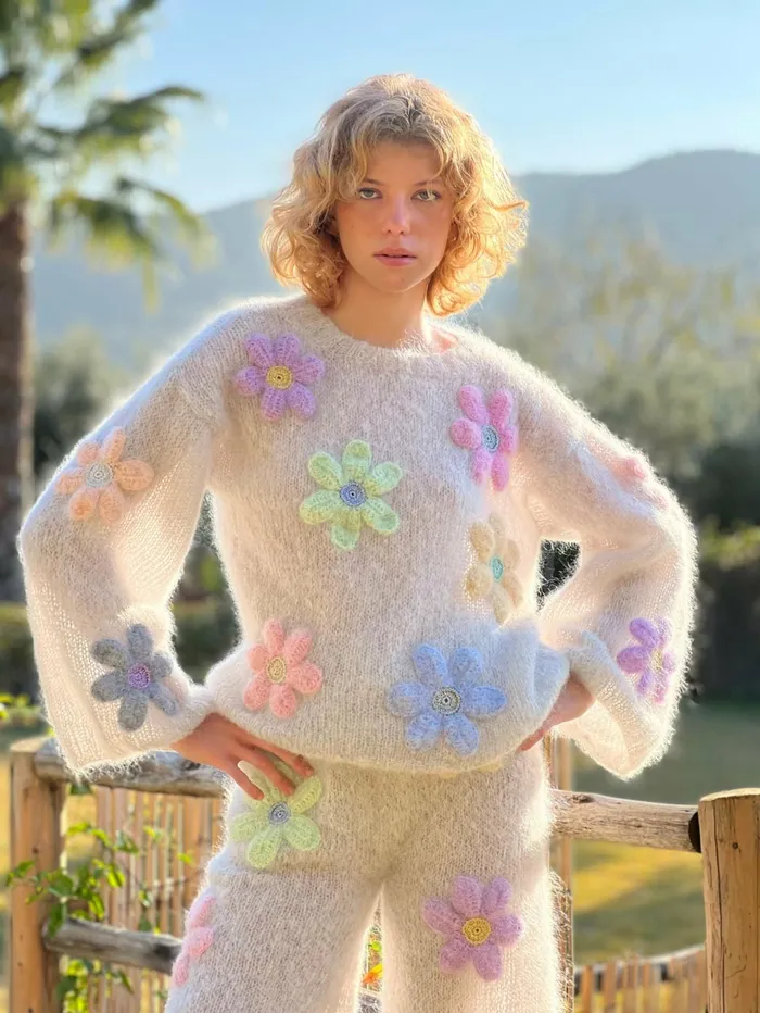 Sweaters Women Rose Carmine SWEATER FREE FLOWERS GRIS