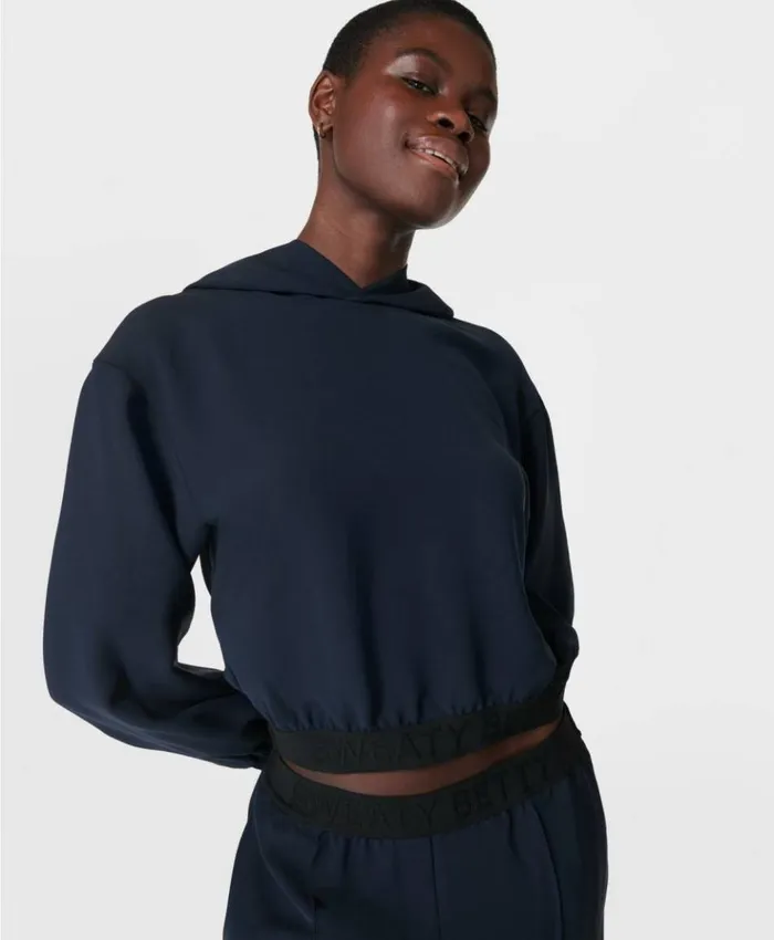 Sweaty Betty Embossed Crop Hoodie Navy Blue Clothing Sweatshirts Hoodies