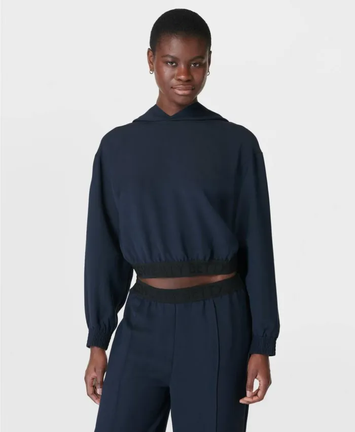 Sweaty Betty Embossed Crop Hoodie Navy Blue Clothing Sweatshirts Hoodies