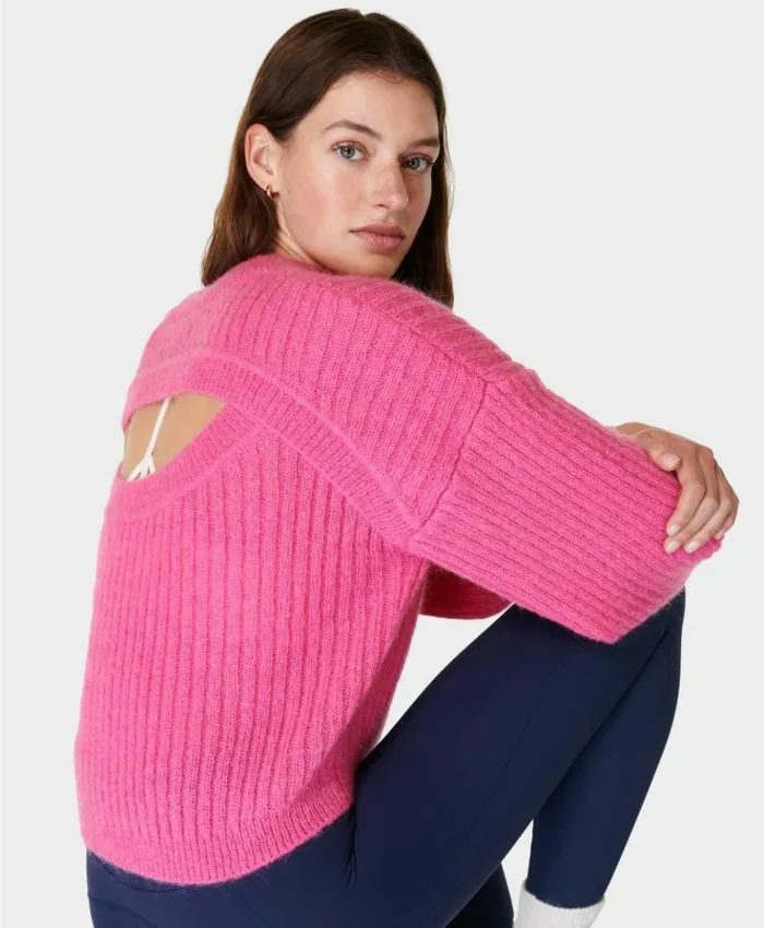 Sweaty Betty Hera Open Back Sweater Camellia Pink Clothing Sweaters