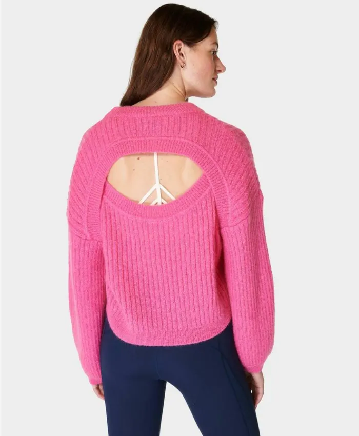 Sweaty Betty Hera Open Back Sweater Camellia Pink Clothing Sweaters
