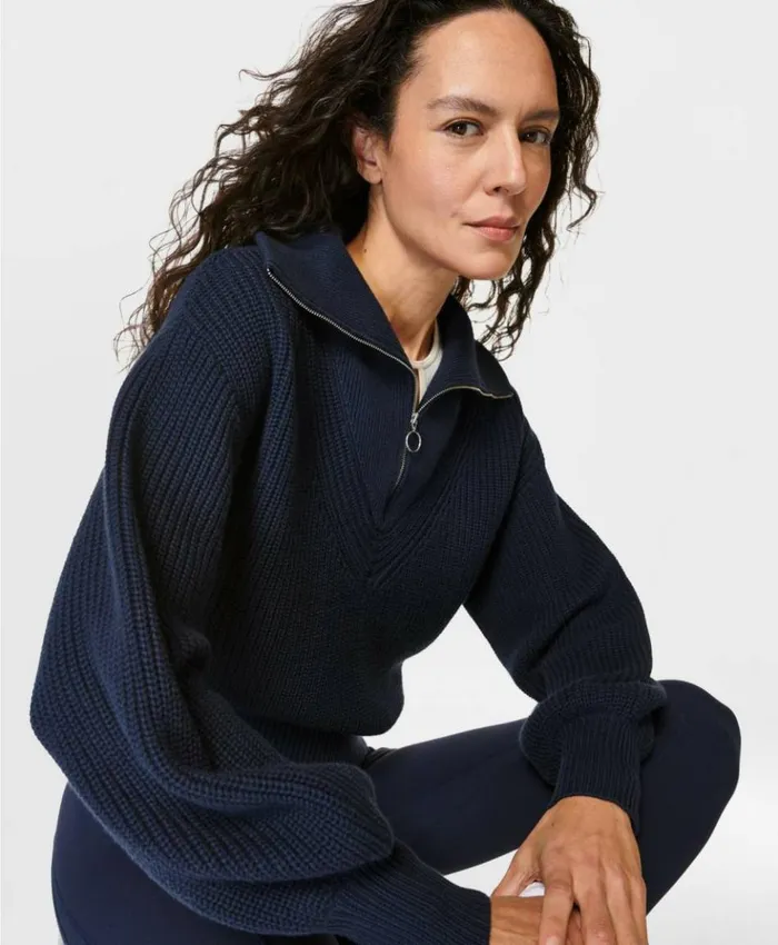 Sweaty Betty Modern Collared Knitted Sweater Navy Blue Clothing Sweaters