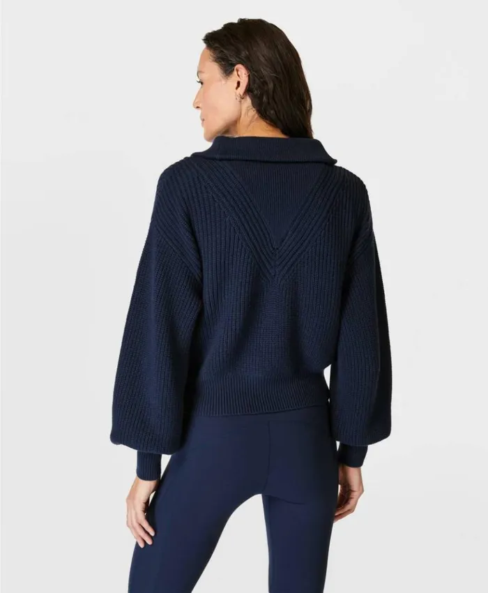 Sweaty Betty Modern Collared Knitted Sweater Navy Blue Clothing Sweaters