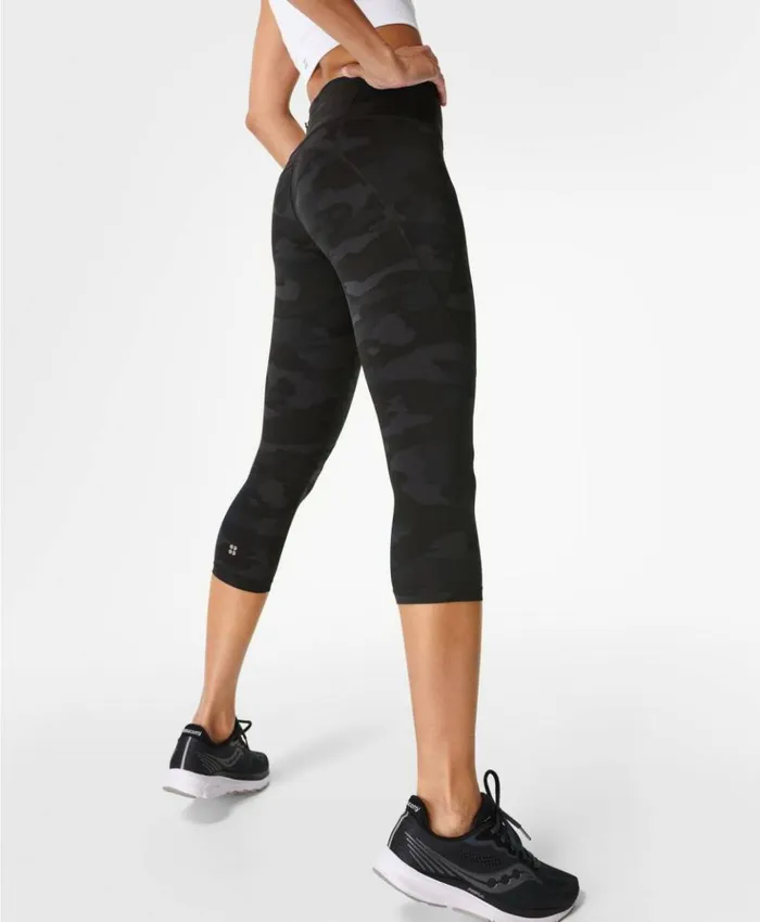 Sweaty Betty Power Cropped Workout Leggings Ultra Black Camo Print Clothing Cropped