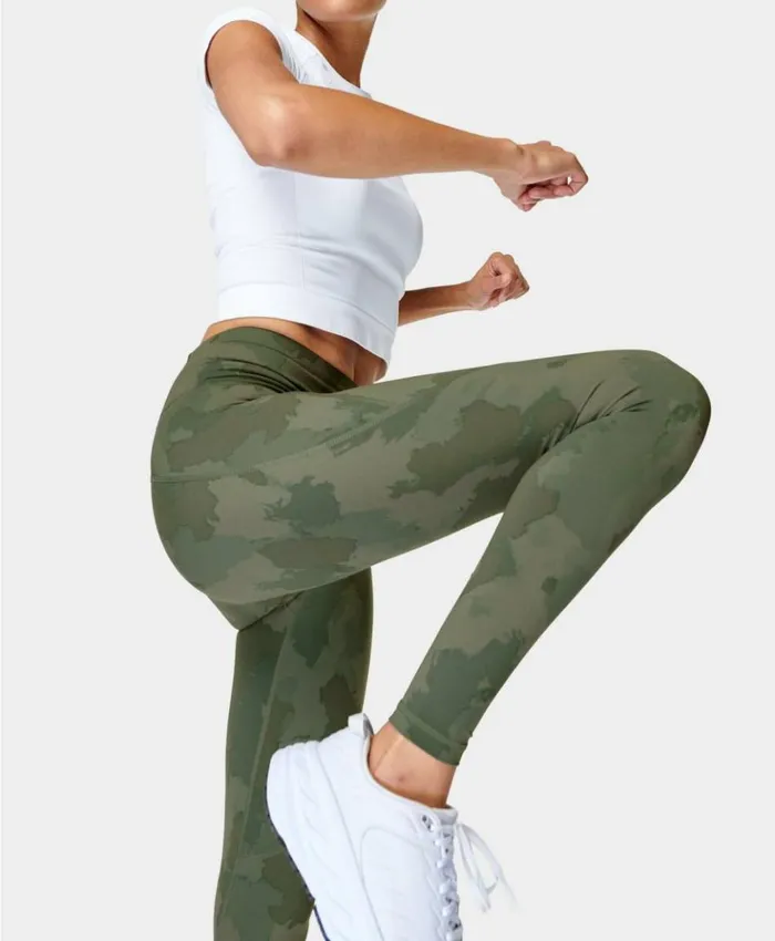 Sweaty Betty Power Workout Leggings Green Painted Camo Print Clothing Full Length
