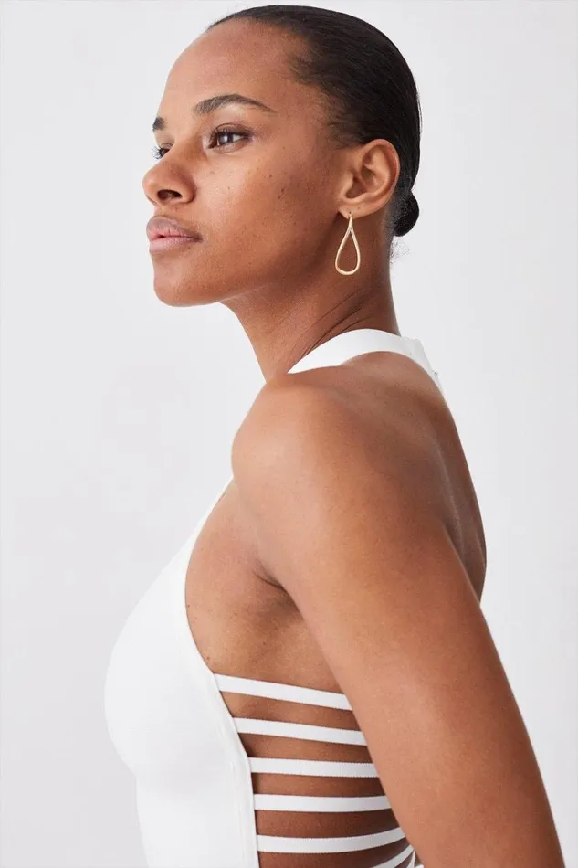 Swimwear Women Karen Millen Bandage Halter Neck Strappy Back Swimsuit Ivory