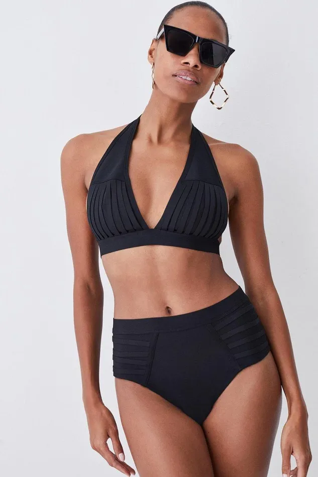 Swimwear Women Karen Millen Bandage Sheer Stripe Bikini Bottoms Black