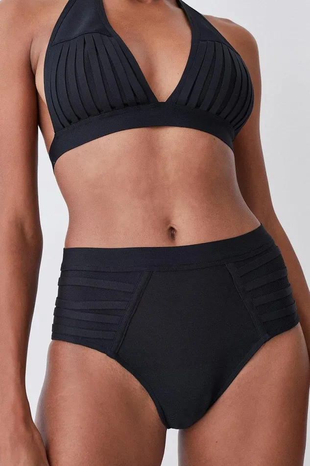 Swimwear Women Karen Millen Bandage Sheer Stripe Bikini Bottoms Black