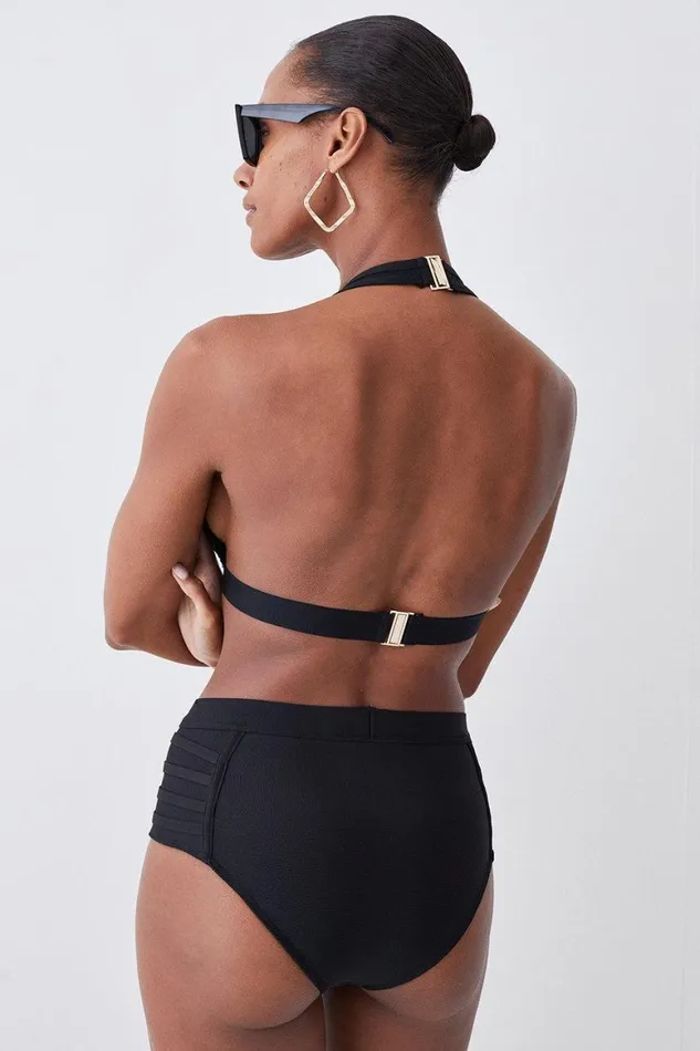 Swimwear Women Karen Millen Bandage Sheer Stripe Bikini Bottoms Black