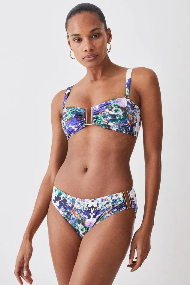 Swimwear Women Karen Millen Mirror Print Gold Trim Bikini Bottoms Purple