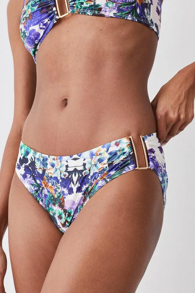 Swimwear Women Karen Millen Mirror Print Gold Trim Bikini Bottoms Purple