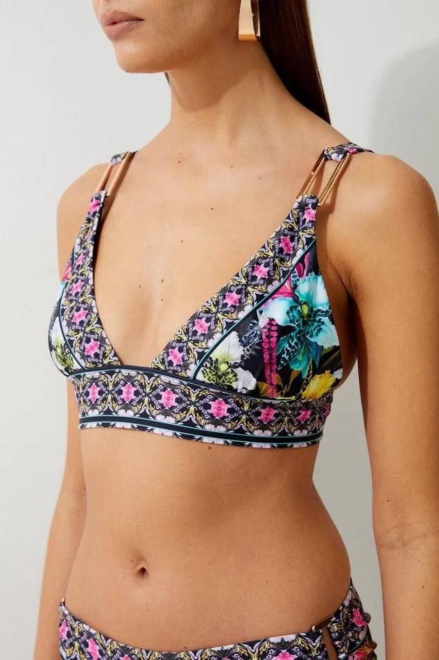Swimwear Women Karen Millen Mirror Print Plunge Bikini Top Multi