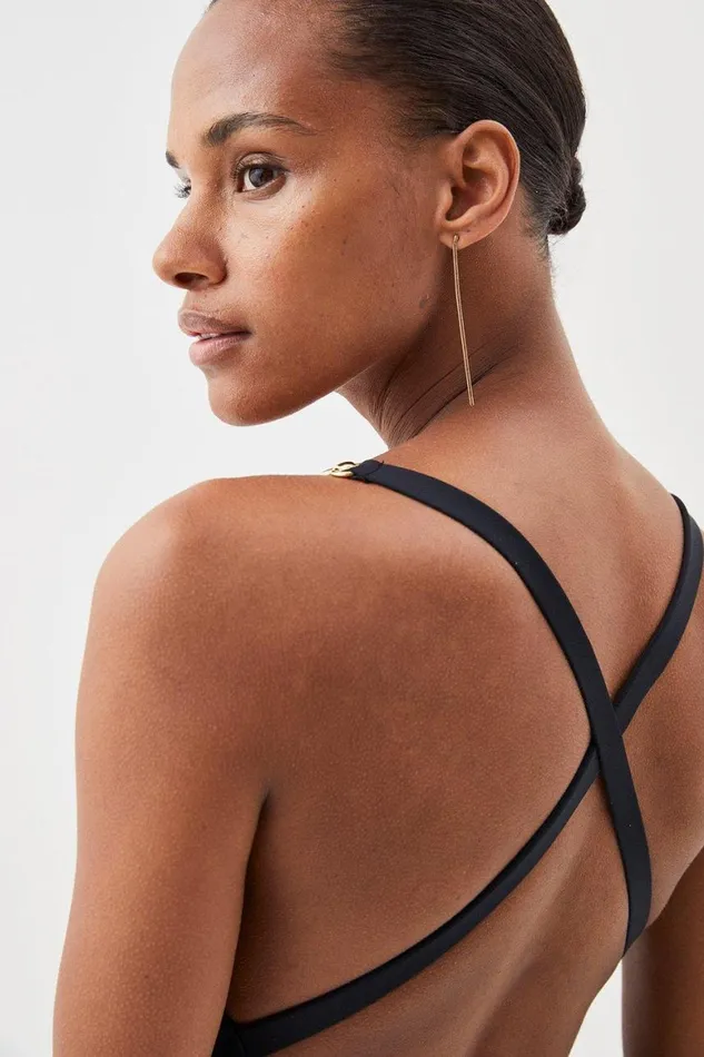 Swimwear Women Karen Millen Plunge Belt Trim Detail Swimsuit Black
