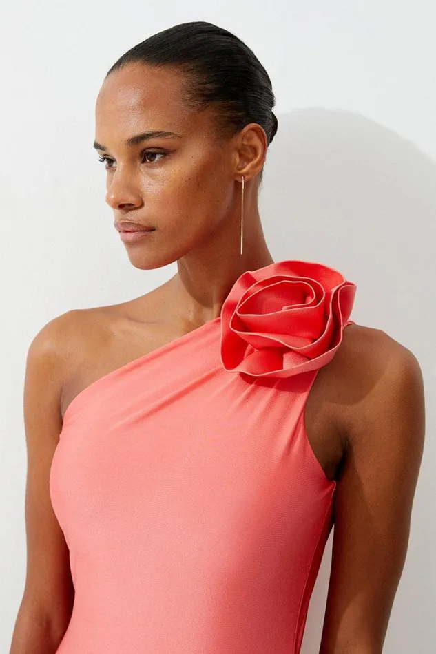 Swimwear Women Karen Millen Rosette Detail Asymmetric Swimsuit Blush