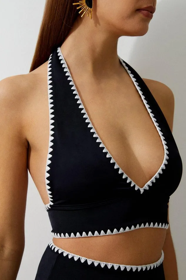 Swimwear Women Karen Millen Stitch Detail Plunge Bikini Top Black