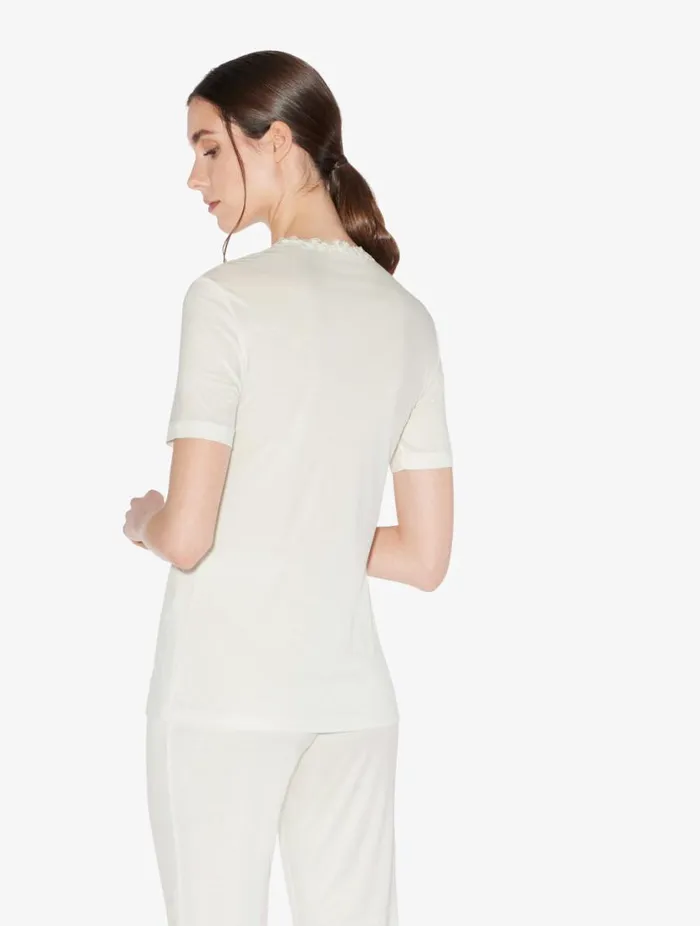 Tshirt In Offwhite Modal With Embroidered Tulle Sleepwear La Perla Camisoles
