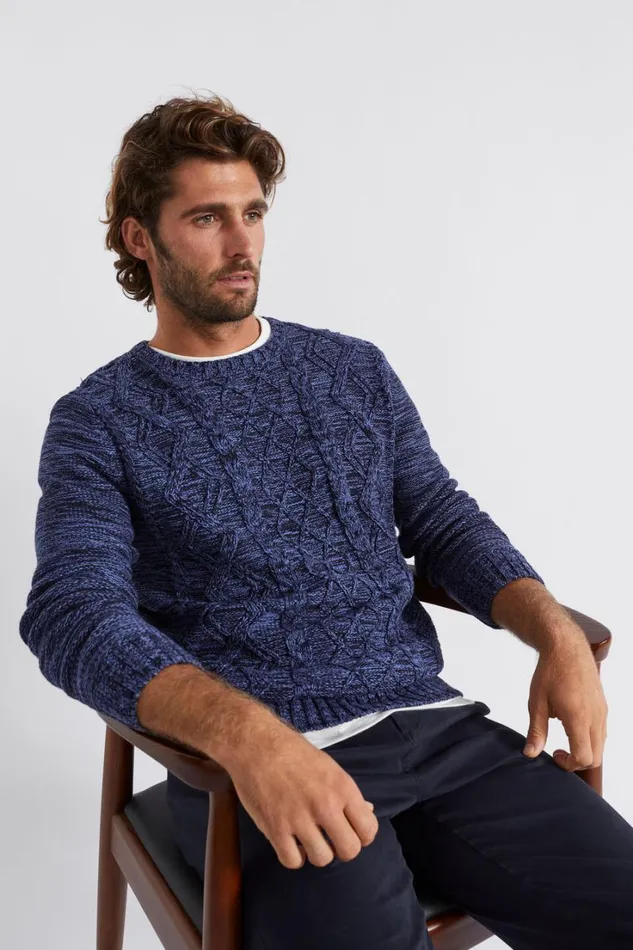 TShirts and Sweaters Man Seed Heritage Cable Knit Sweater Midnight Blue