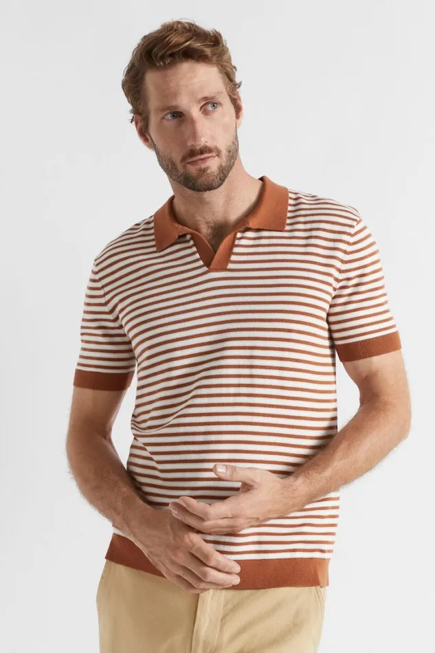 TShirts and Sweaters Man Seed Heritage Stripe Knitted Trophy Polo Sierra Stripe