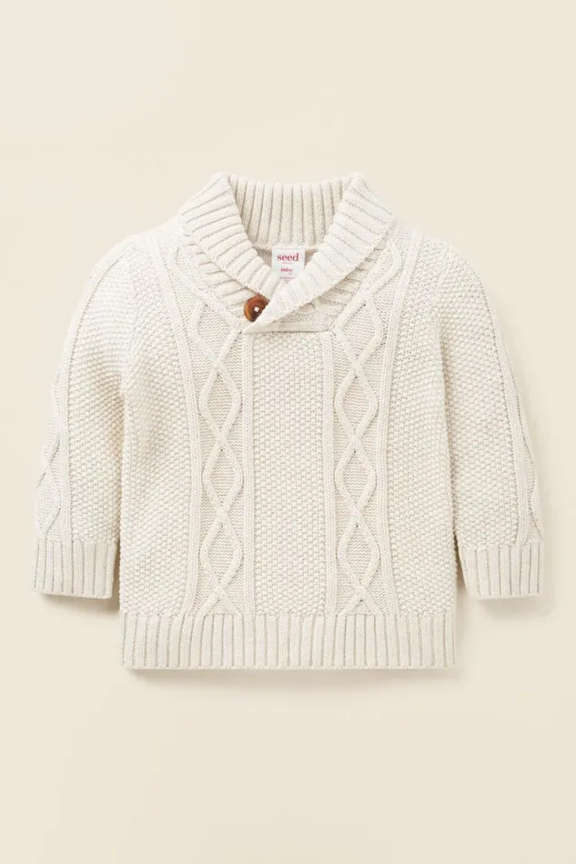 TShirts and Tops Baby Seed Heritage Cable Shawl Knit Frost Marle