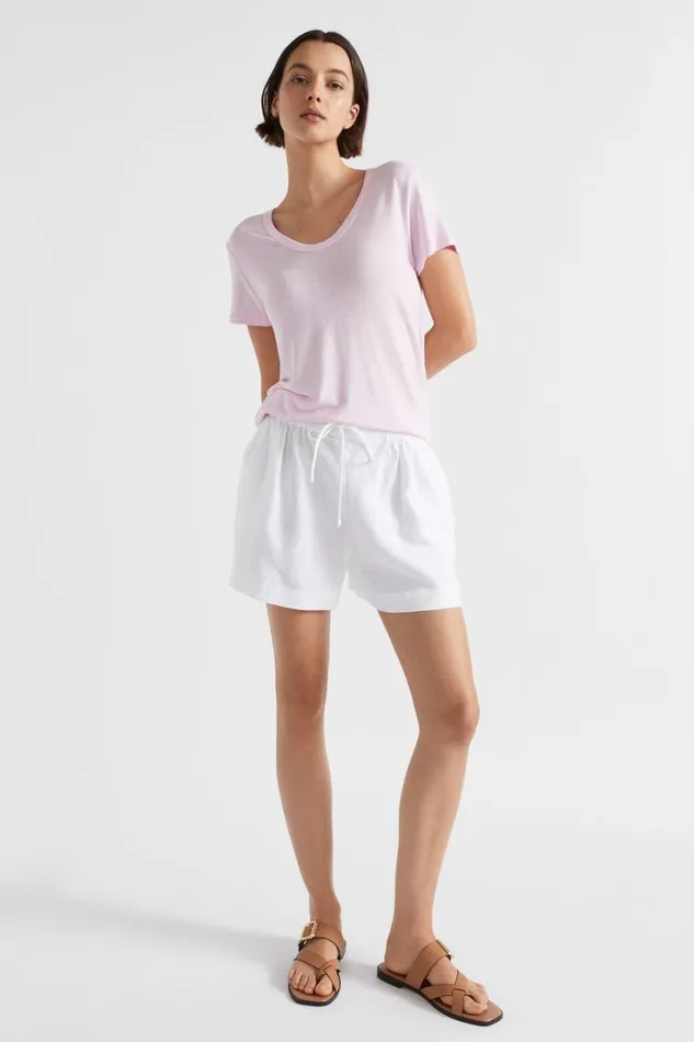 TShirts and Tops Woman Seed Heritage Linen Blend Stripe Tee Pink Gin Stripe