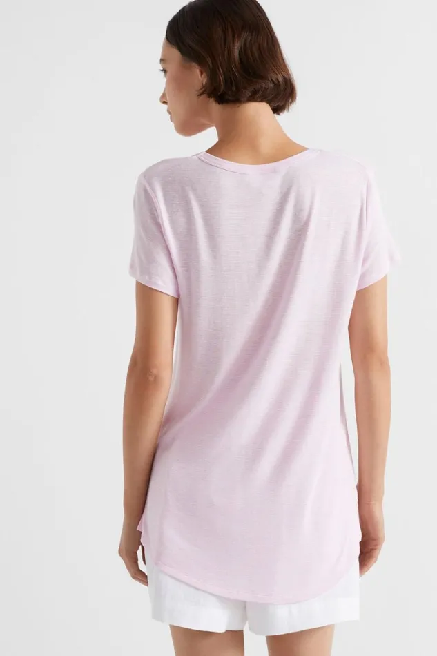 TShirts and Tops Woman Seed Heritage Linen Blend Stripe Tee Pink Gin Stripe