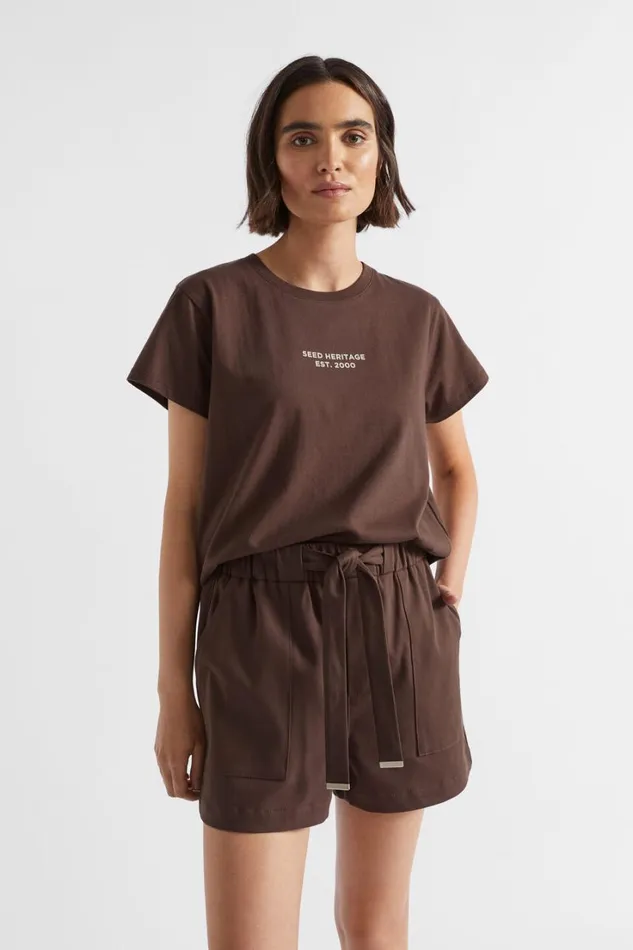 TShirts and Tops Woman Seed Heritage Logo Printed Crew Tee Deep Raisin