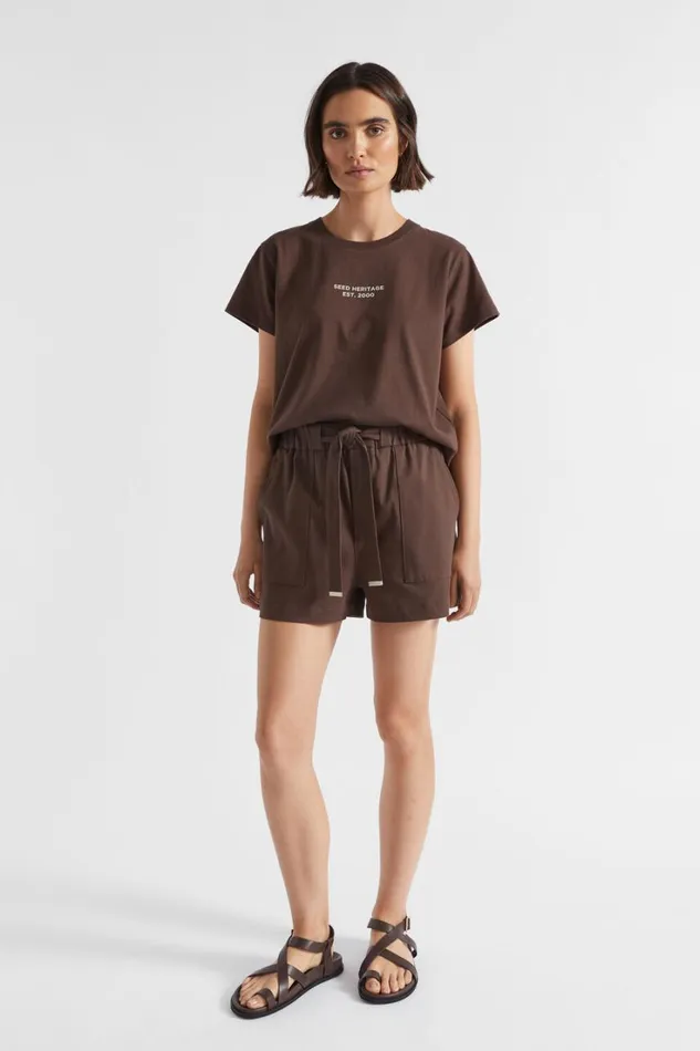 TShirts and Tops Woman Seed Heritage Logo Printed Crew Tee Deep Raisin