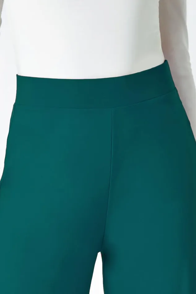 Teal Elastic Waist Wide Leg Stretch Trousers Women Roman Trousers