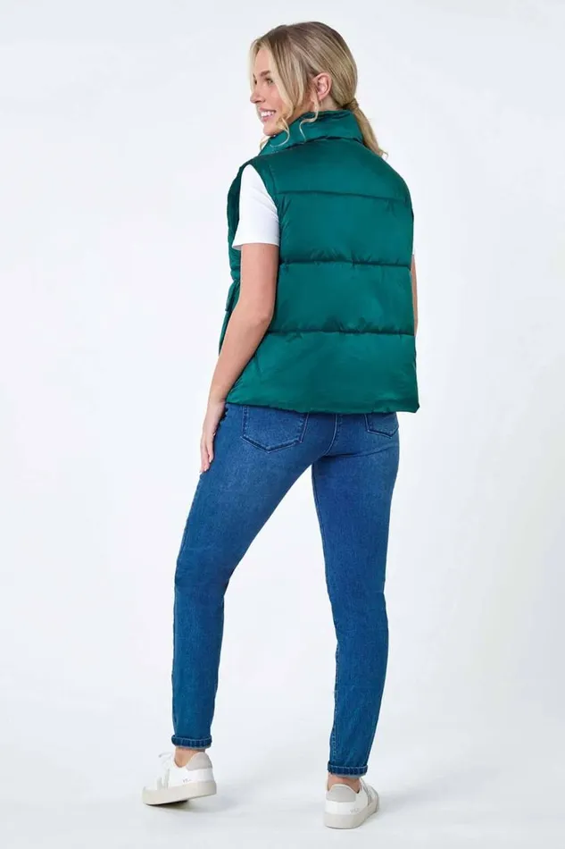 Teal Pocket Detail Quilted Gilet Women Roman Coats