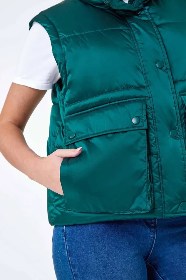 Teal Pocket Detail Quilted Gilet Women Roman Coats